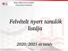 A 2020/2021-es tanévre felvételt nyert tanulók listája