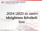 Ideiglenes felvételi lista a 2024/2025-ös tanévre